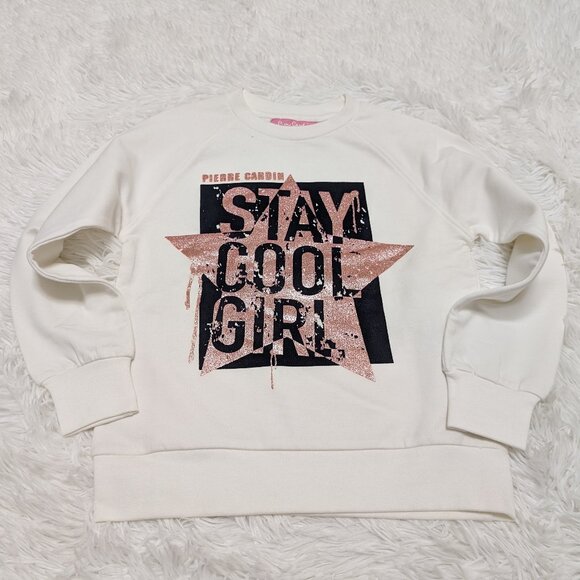 Unknown Other - Solid White Girls Sweatshirt Casual Crew Neck Loopknit Long sleeve Size:5T NWOT